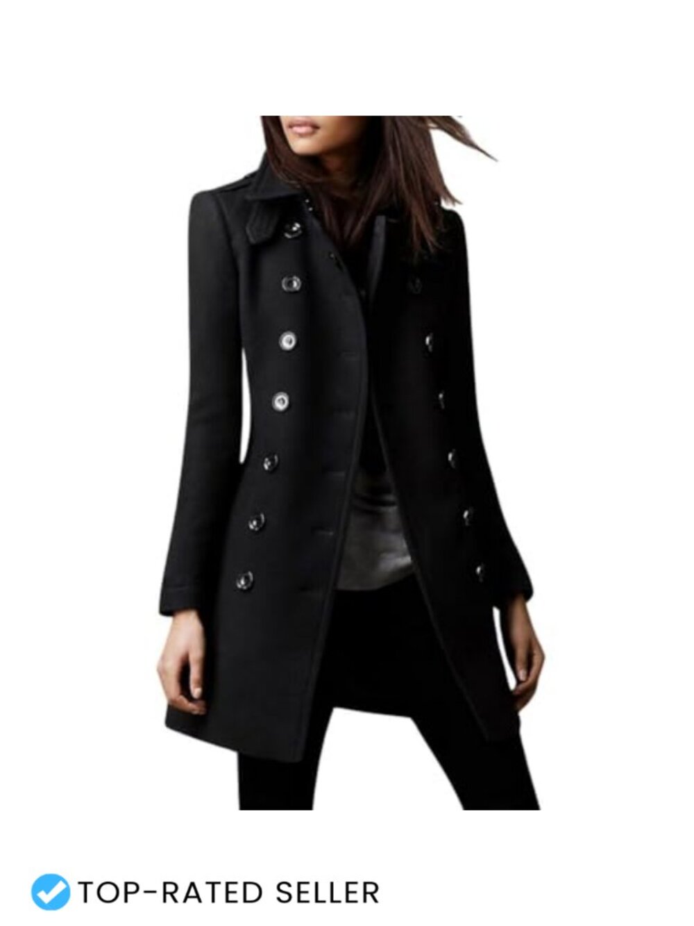 Women's Winter Double Breasted Wool Blend Pea Coat Collared Trench
